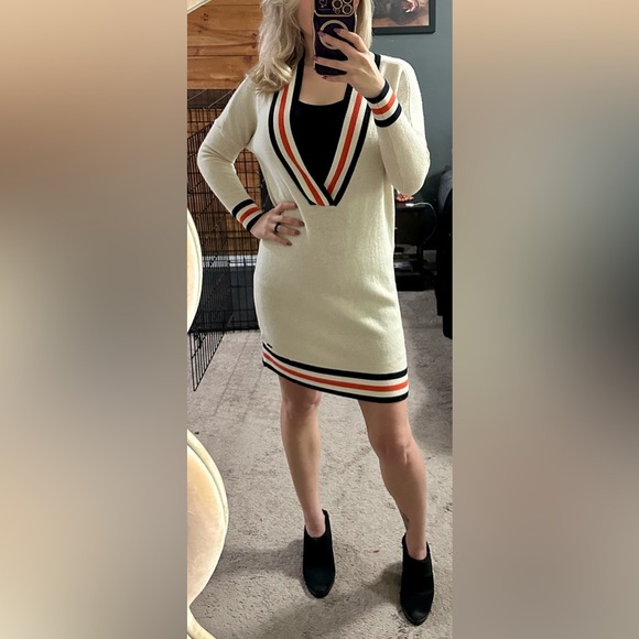 Scotch & Soda Cream Varsity-Style Sweater Dress with Coral and Navy Trim XS - Picture 7 of 9